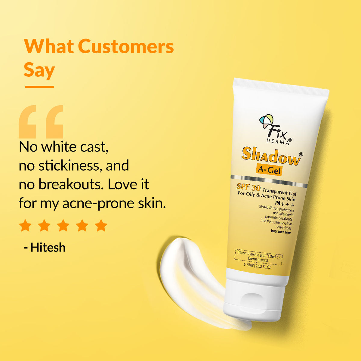 Shadow AGel SPF 30 Sunscreen For Acne Prone Skin, NonOily, UVA UVB, Transparent Gel