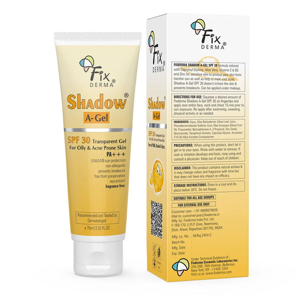 Shadow AGel SPF 30 Sunscreen For Acne Prone Skin, NonOily, UVA UVB, Transparent Gel