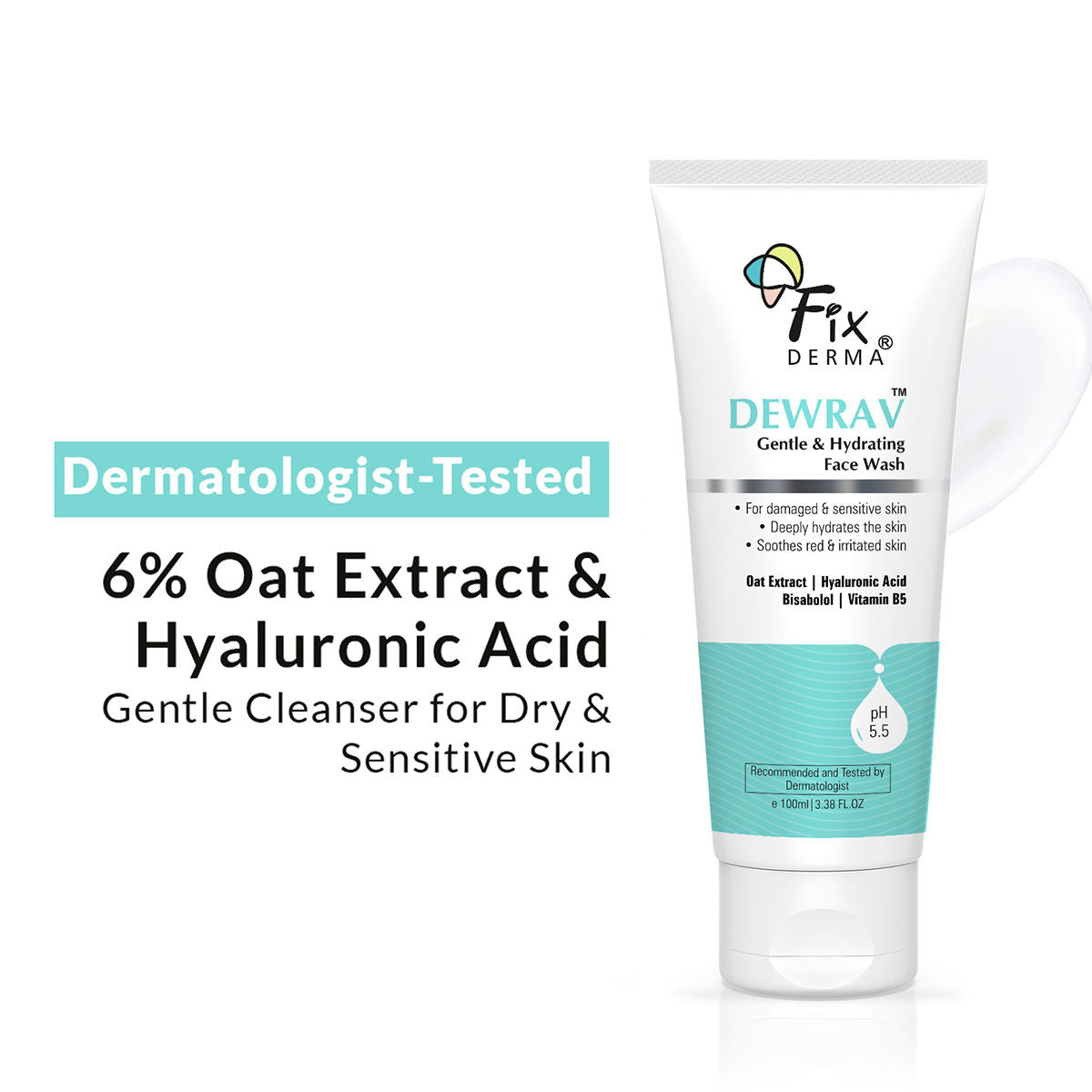 Dewrav Gentle & Hydrating Face Wash with 6% Oats Extract, Dry to Normal Skin