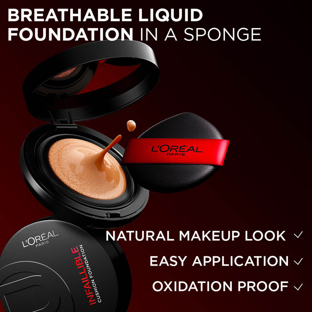 Infallible Cushion Foundation, 24H Flawless Coverage, No Oxidation