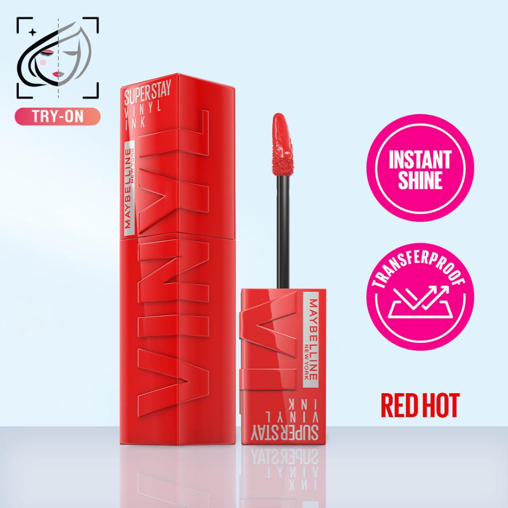 Super Stay Vinyl Ink Liquid Lipstick, Instant Shine Lasts Up To 16H - Red Hot