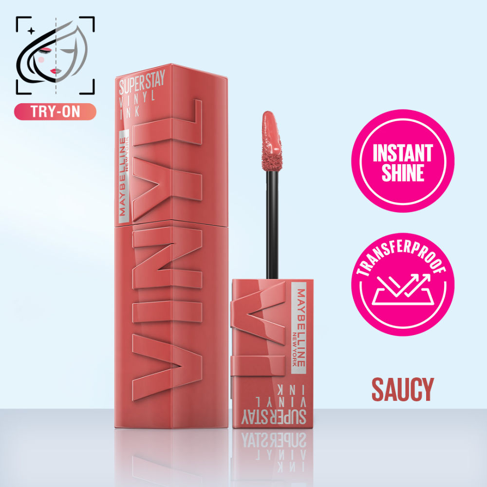 Super Stay Vinyl Ink Liquid Lipstick, Instant Shine Lasts Up To 16H - Saucy