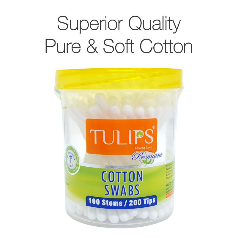 Premium Paper Stick Pure & Soft Cotton Ear Buds/ Swabs Jar (100 Sticks / 200 Tips)