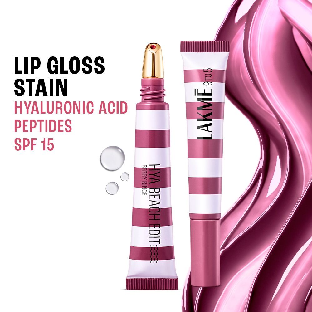 9to5 Hya Beach Edit Lip Gloss Stain, Hydrating, Lasting Tint, SPF 15 - Berry Binge