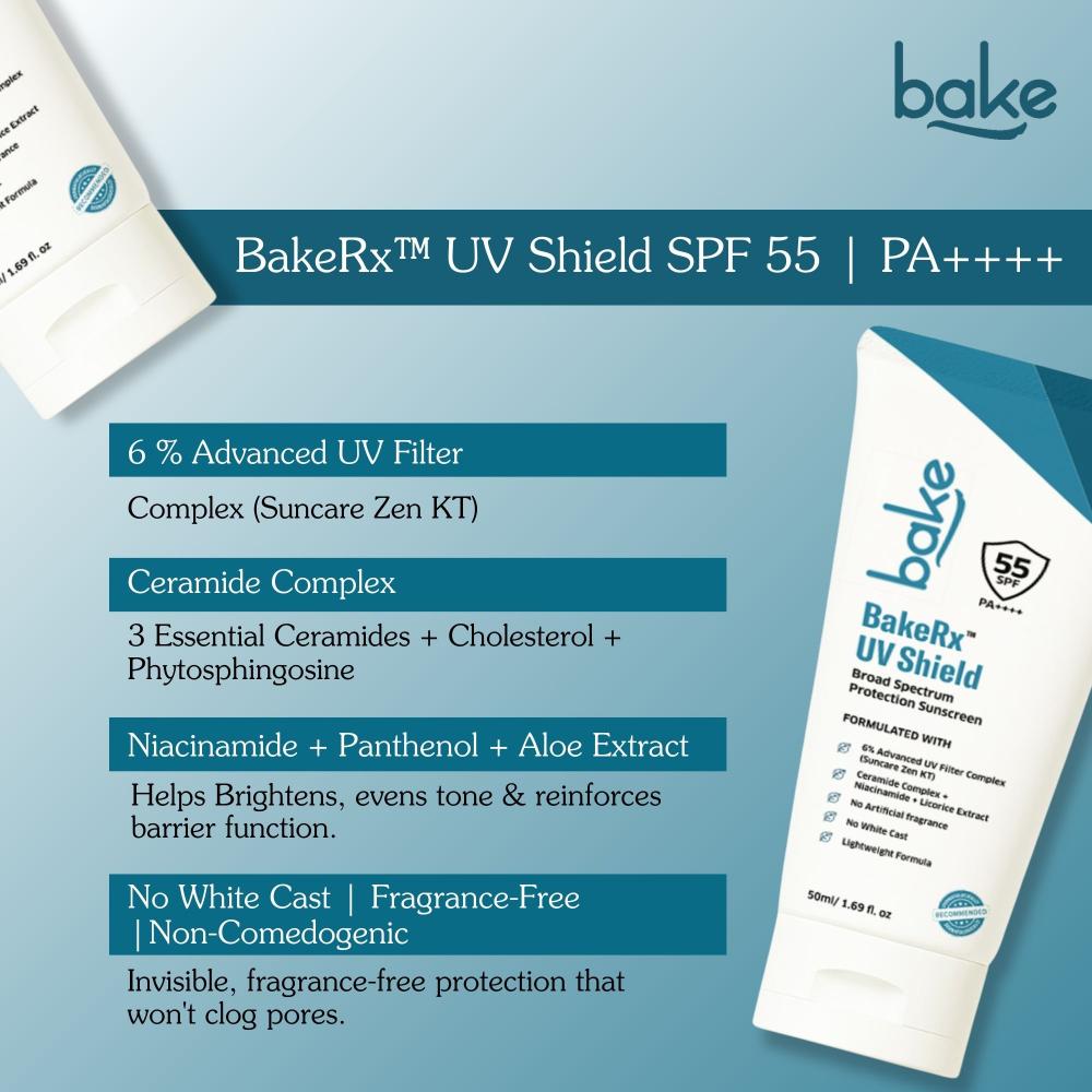 UV Shield Sunscreen SPF 55 PA++++ with 6% Advanced UV Filters & Ceramide for Broad Protection