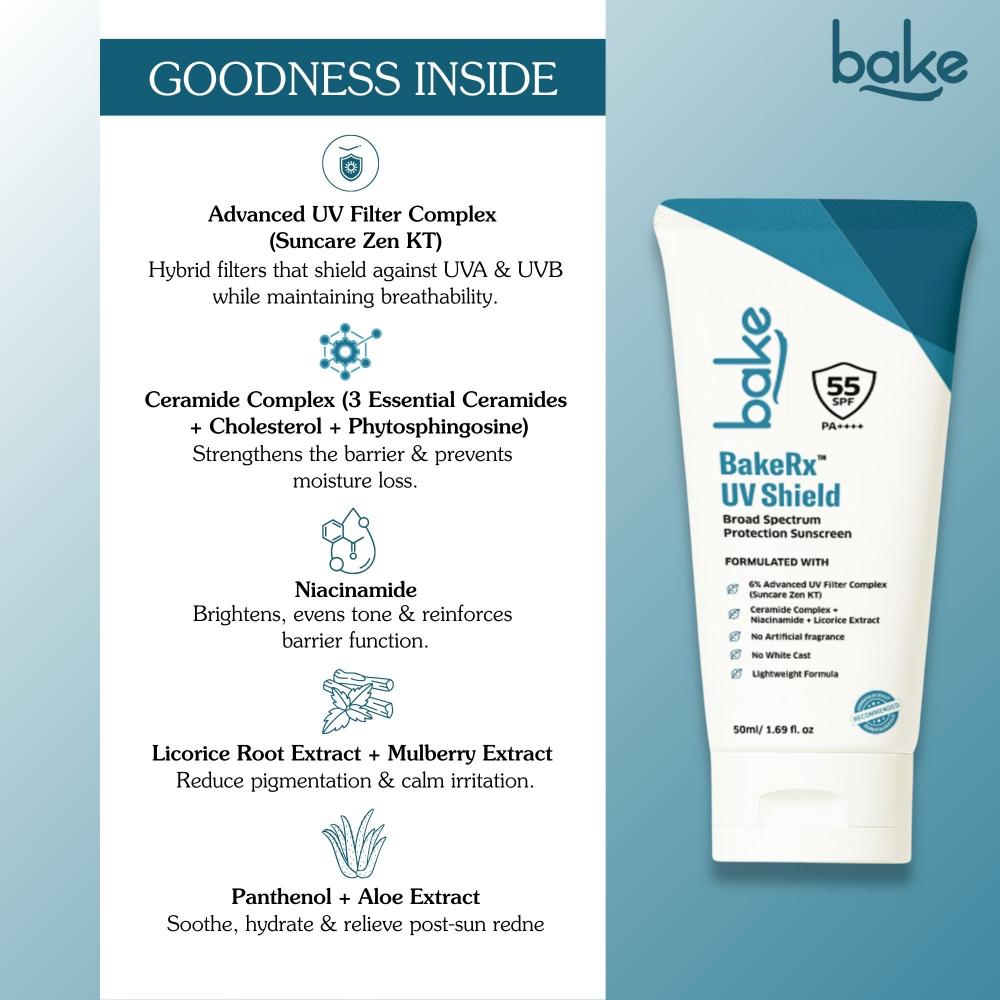 UV Shield Sunscreen SPF 55 PA++++ with 6% Advanced UV Filters & Ceramide for Broad Protection