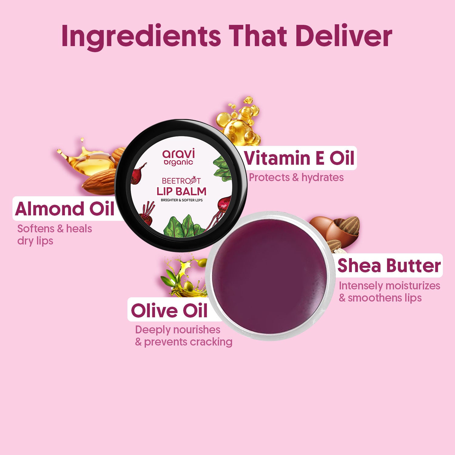 Beetroot Lip Balm With Beetroots, Shea Cocoa Butter For Dry & Chapped Lips