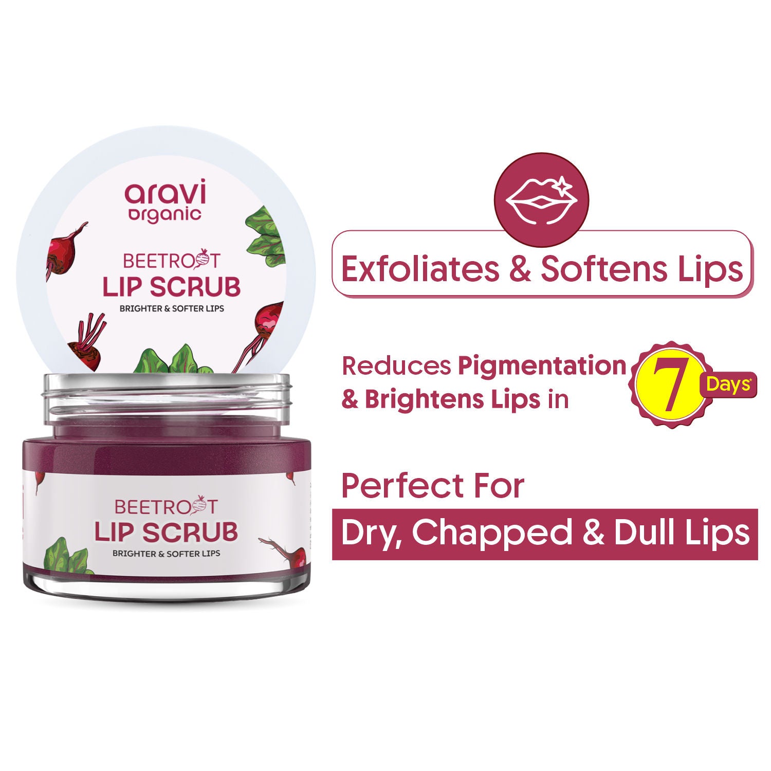 Beetroot Lip Scrub For Dry, Dark Pigmented & Chapped Lips With Shea & Cocoa Butter