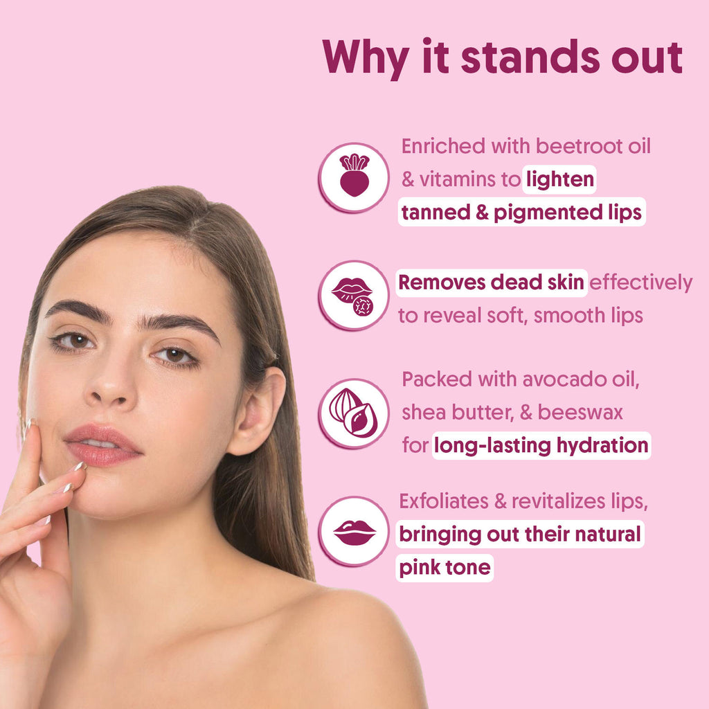 Beetroot Lip Scrub For Dry, Dark Pigmented & Chapped Lips With Shea & Cocoa Butter