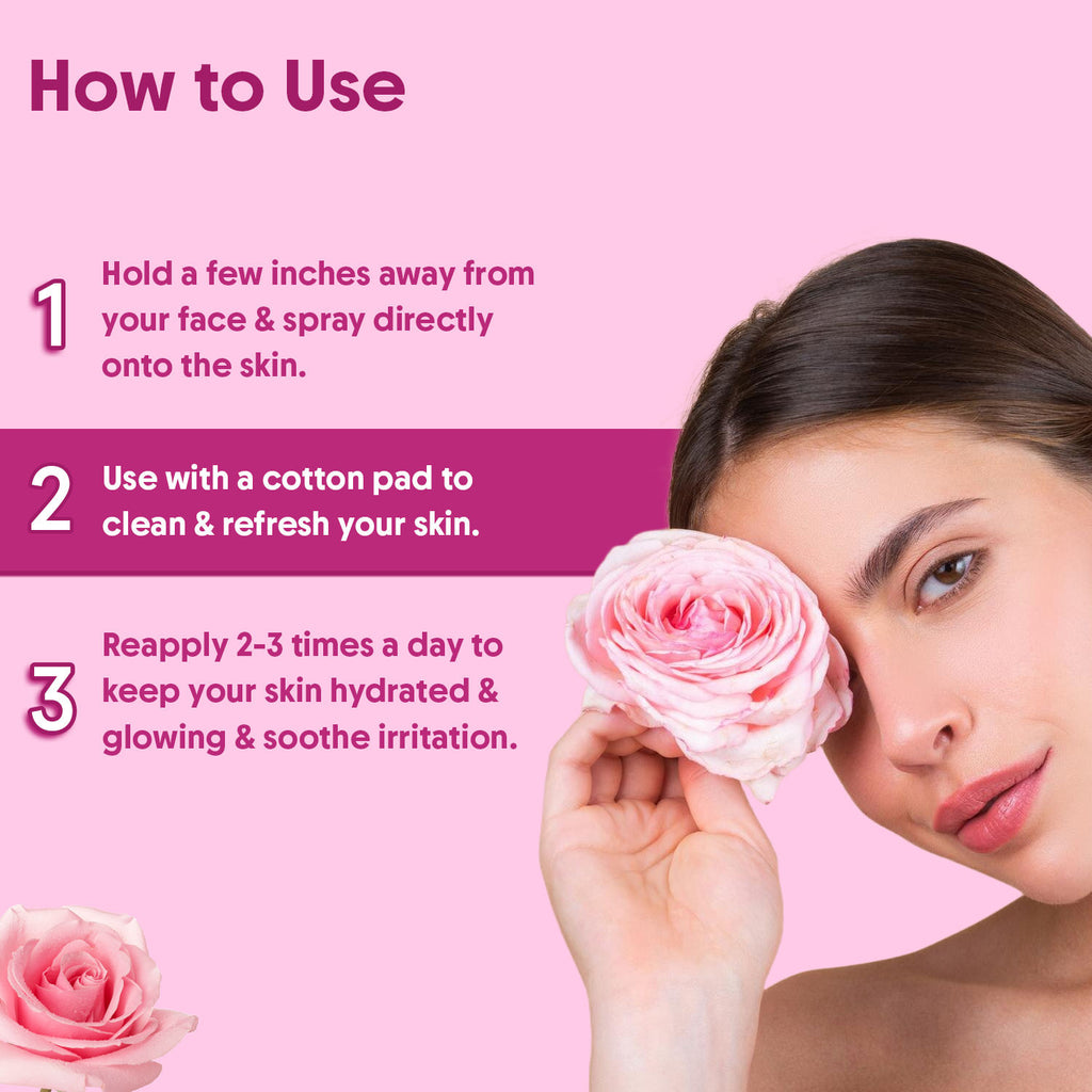 100% Pure Rose Water Face Toner Spray, Steam Distilled, For Skin & Hair, Gulab Jal