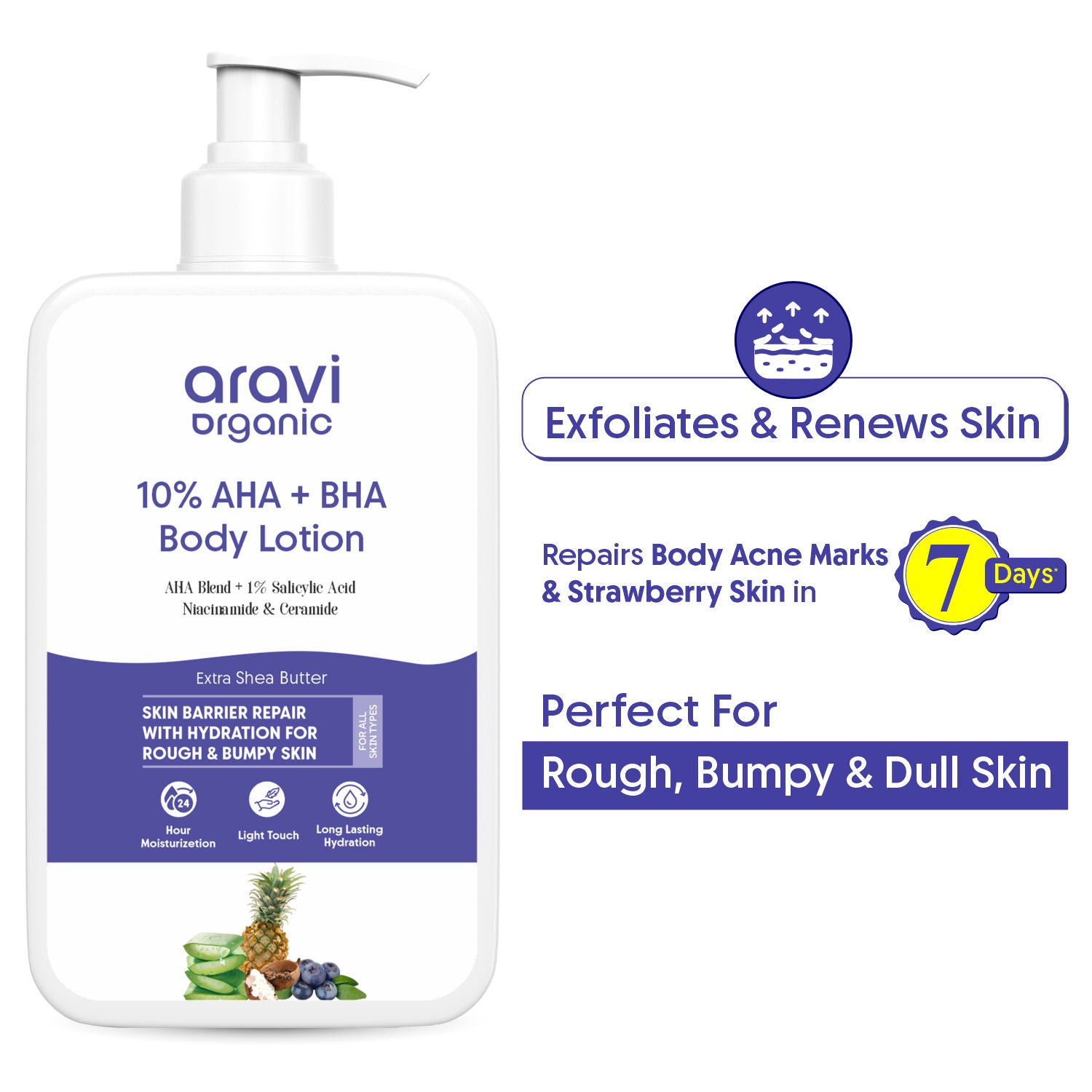10% AHA + 1% BHA Body Lotion, Brightening, Tan Removal & Strawberry Skin For Dry Skin