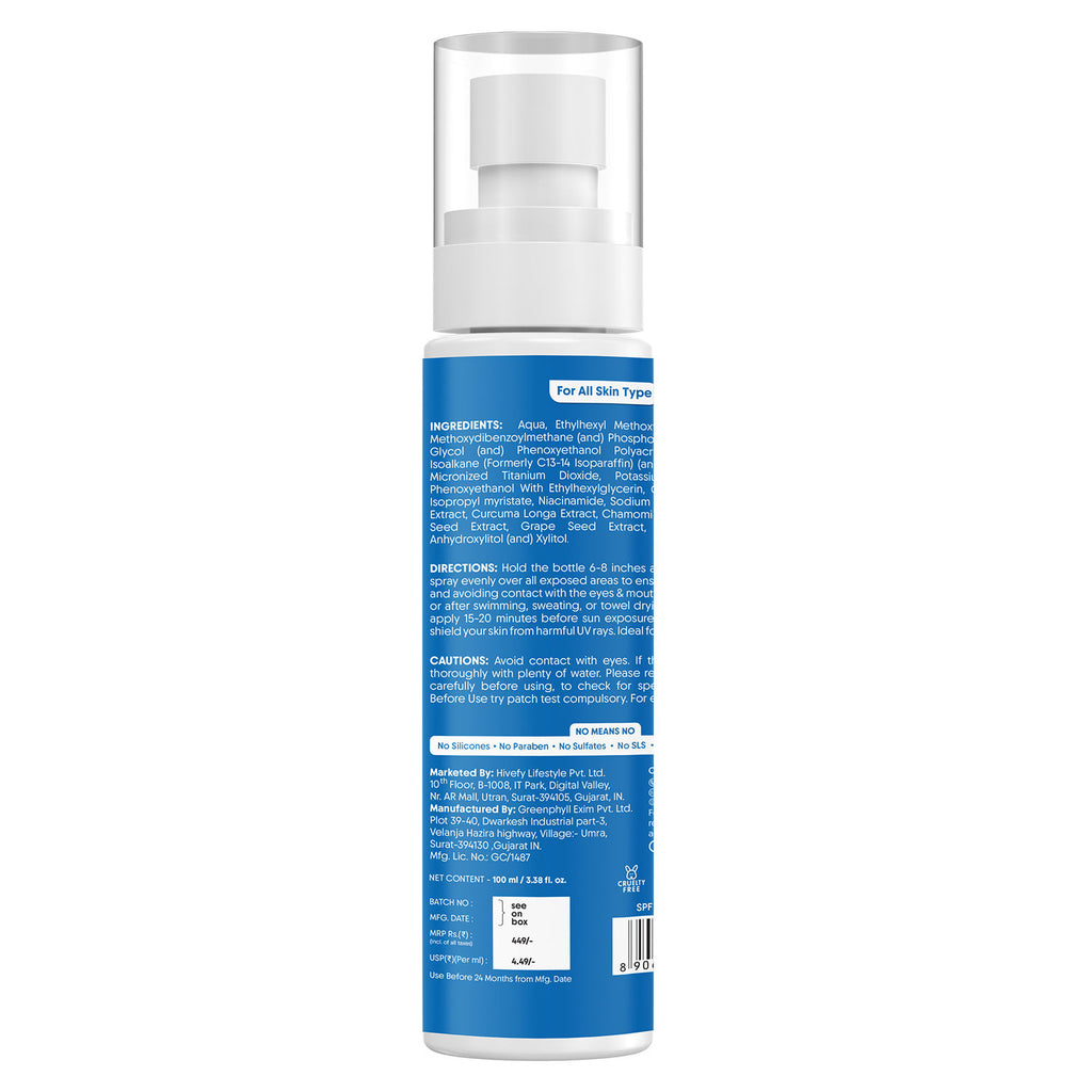 Dual Mineral Sunscreen Spray SPF 50 PA++++, Hydrating For Body & Face, In-Vivo Tested