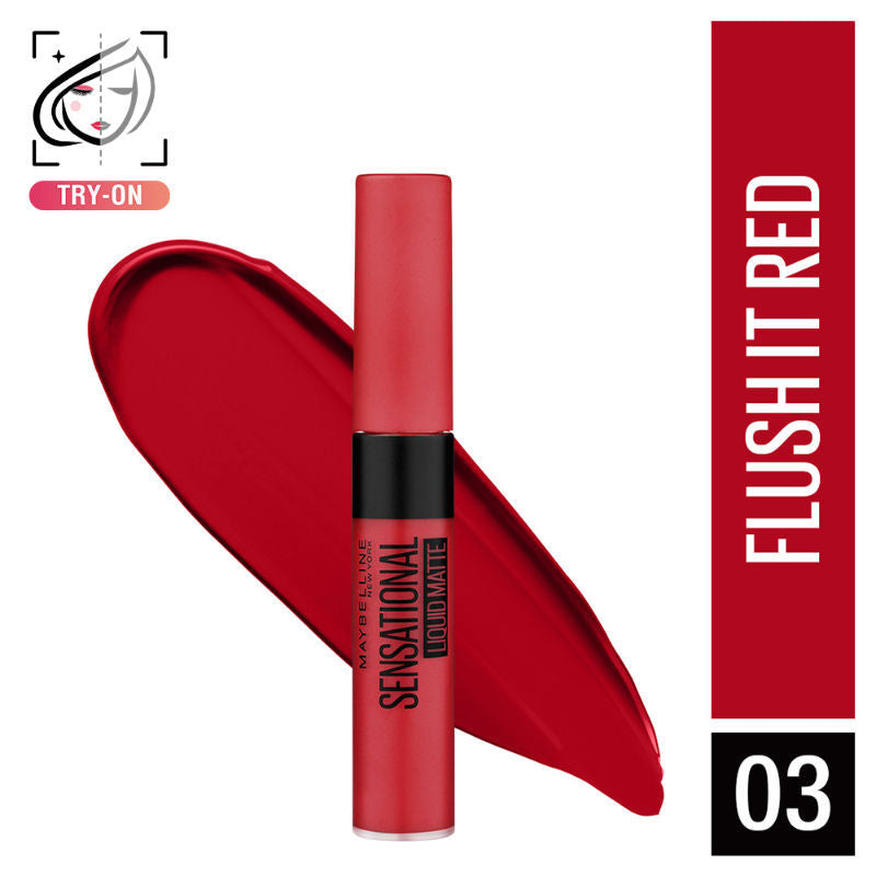 Sensational Liquid Matte Lipstick, Long-lasting - 03 Flush It Red - 03 Flush It Red
