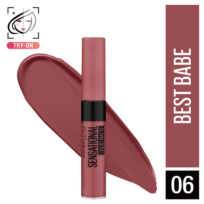 Sensational Liquid Matte Lipstick, Long-lasting - 03 Flush It Red - 06 Best Babe