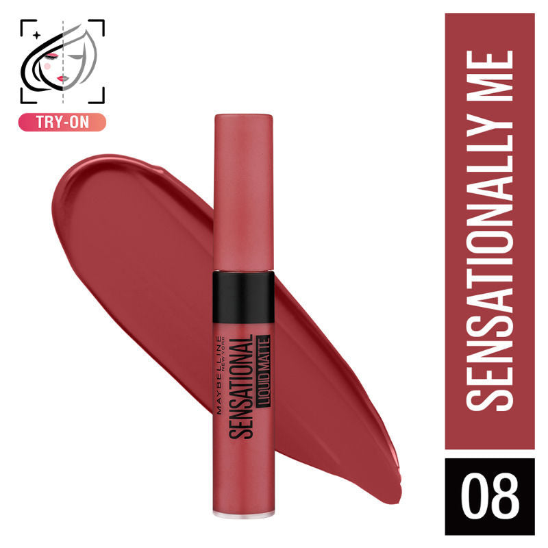 Sensational Liquid Matte Lipstick, Long-lasting - 03 Flush It Red - 08 Sensationally Me