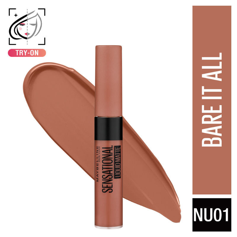 Sensational Liquid Matte Lipstick, Long-lasting - 03 Flush It Red - Bare It All