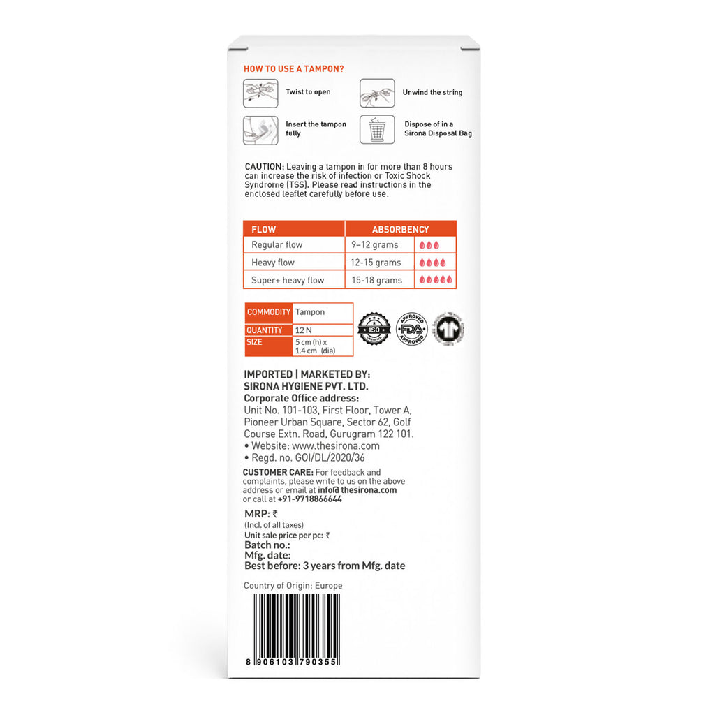 Period Made Easy Tampons - 12 Piece,For Heavy Flow,Biodegradable Tampons,Fda Approved
