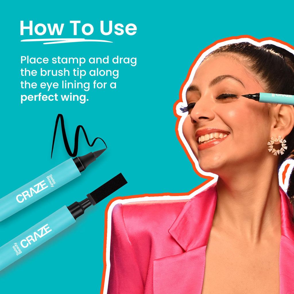 CRAZE Eyeliner and Stamp Duo Wing Eyeliner Stamp and Pen Waterproof Formula - Black