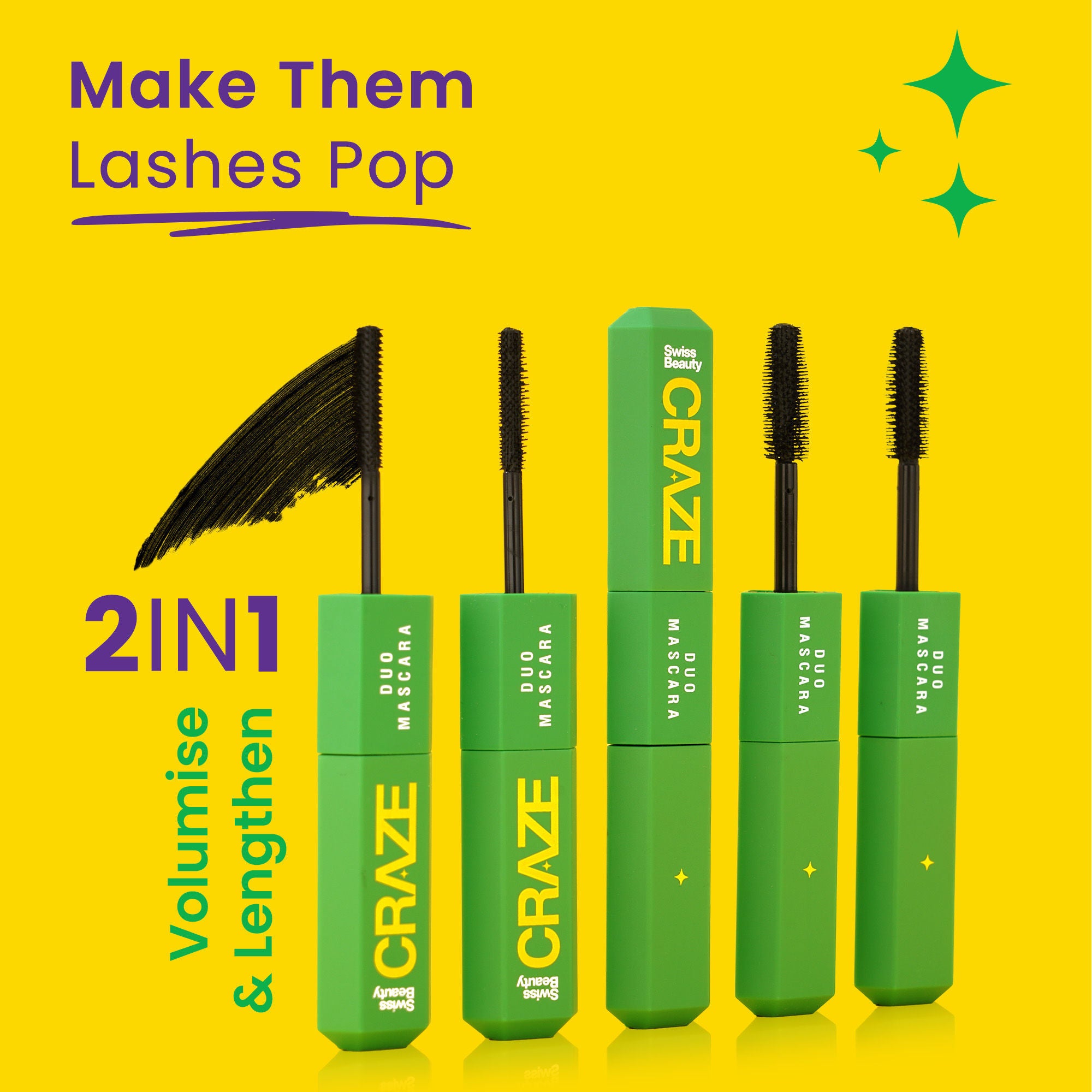 CRAZE Duo Mascara Volumizes and Lengthens Lashes With Non- Flaking Finish - Black