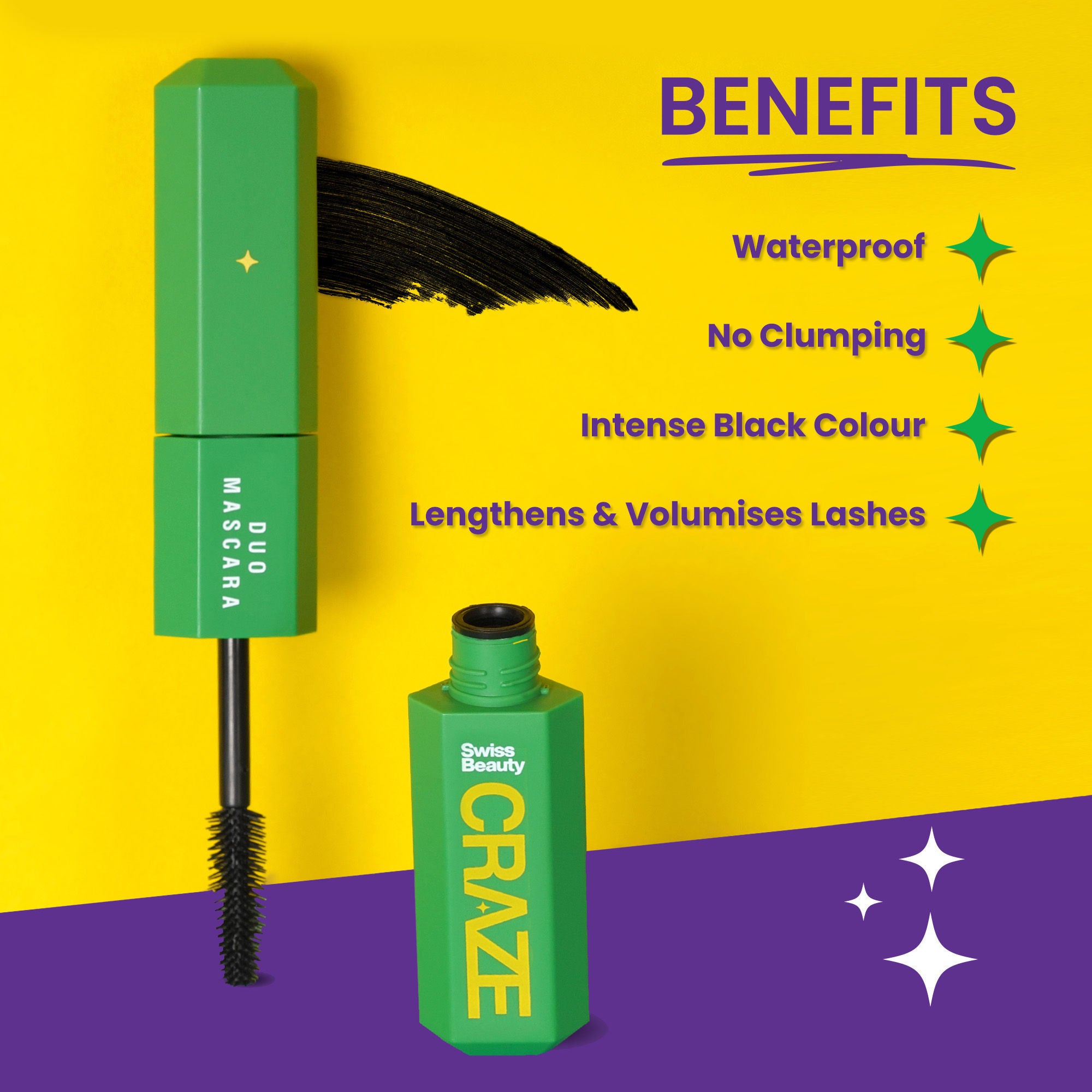 CRAZE Duo Mascara Volumizes and Lengthens Lashes With Non- Flaking Finish - Black