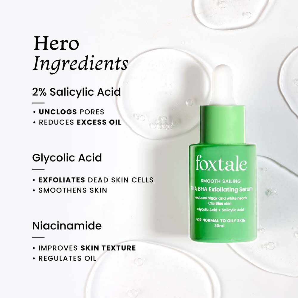 AHA BHA Exfoliating Serum Glycolic Acid + Salicylic Acid Niacinamide for Acne & Blackheads Normal To Oily Skin