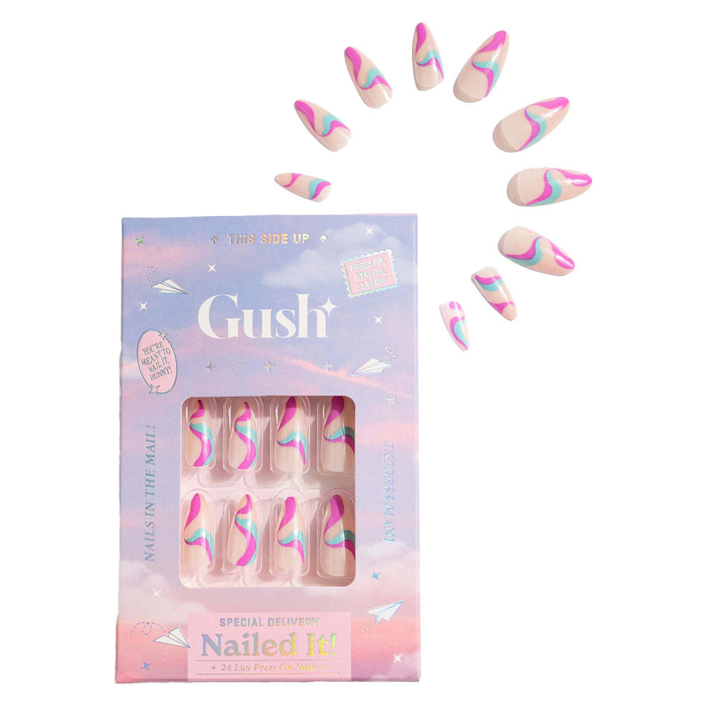 Nailed It Reusable Luxury Press On Nails (Medium To Long Almond) - Abstract Purple Swirl