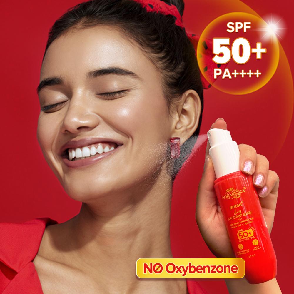 Detan+ Dewy Sunscreen Spray Spf 50+ Pa++++ Oxybenzone Free For All Skin Types