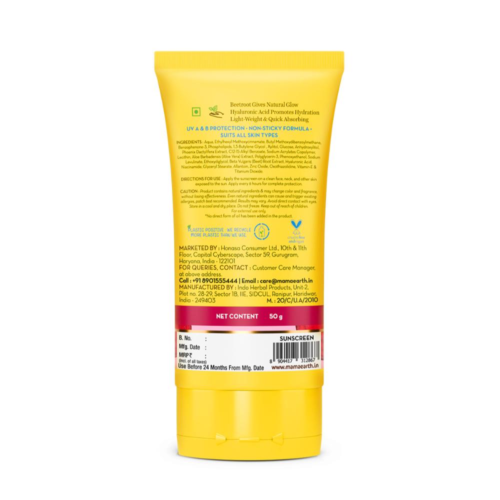 Beetroot Hydraful SPF 50 PA++++ Sunscreen With Hyaluronic Acid for Tan Protection