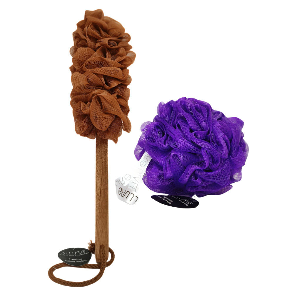 Wooden Bath Brush & Loofah Set (Colour May Vary)