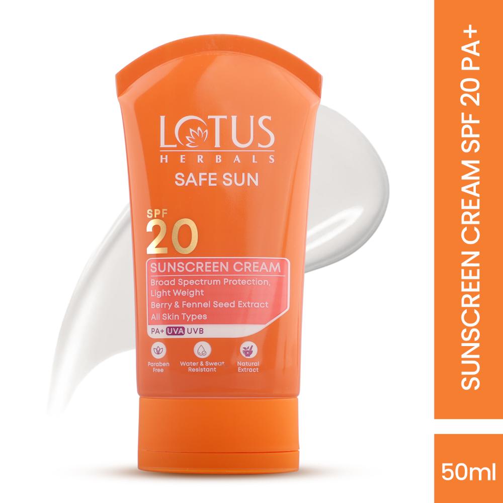 SafeSun Sunscreen Cream SPF 20 PA+ ,Berry & Fennel Seed Extracts,Waterproof & Oil-free