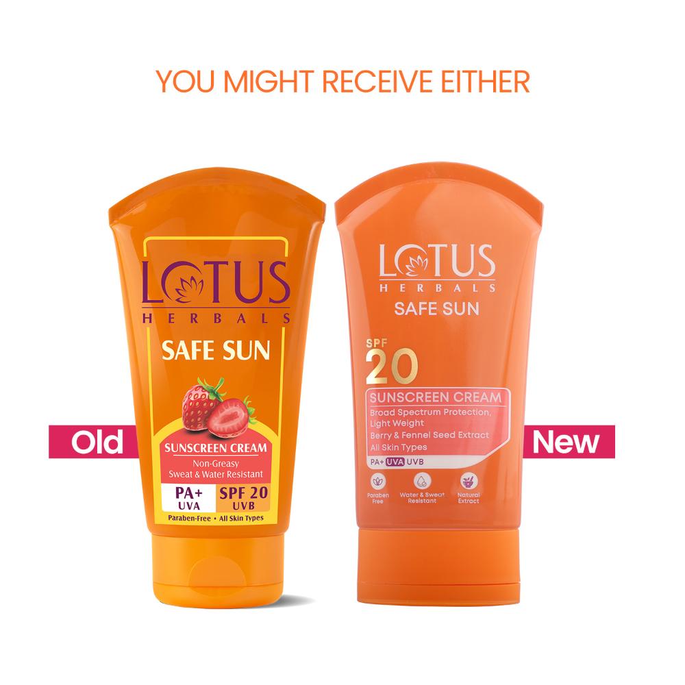 SafeSun Sunscreen Cream SPF 20 PA+ ,Berry & Fennel Seed Extracts,Waterproof & Oil-free