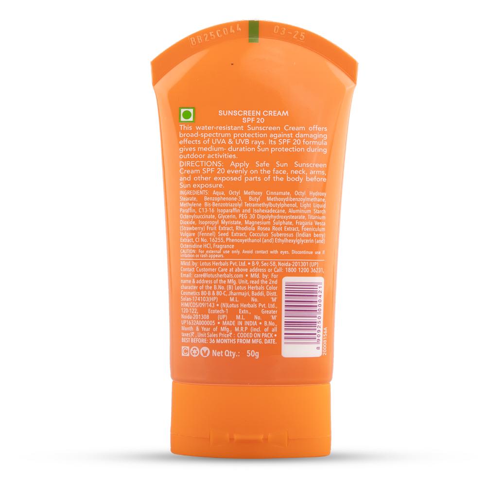 SafeSun Sunscreen Cream SPF 20 PA+ ,Berry & Fennel Seed Extracts,Waterproof & Oil-free