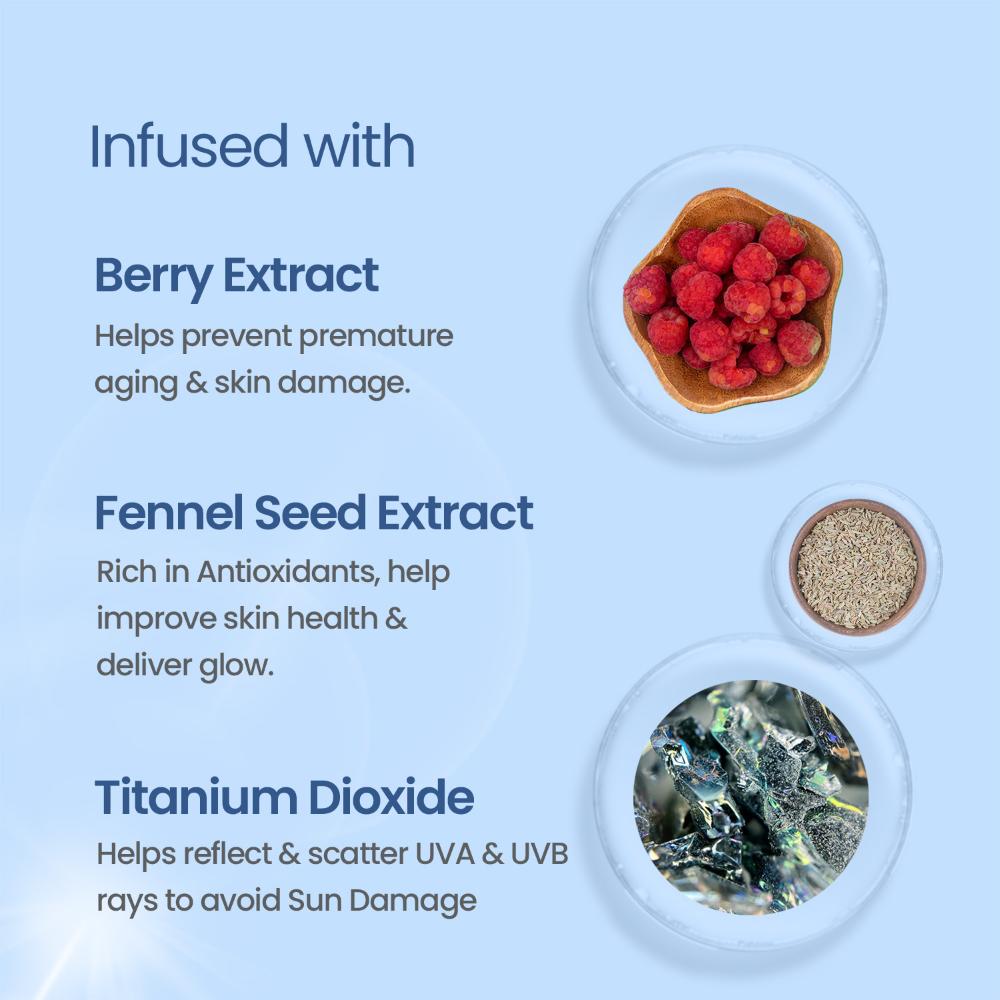 SafeSun Sunscreen Cream SPF 20 PA+ ,Berry & Fennel Seed Extracts,Waterproof & Oil-free