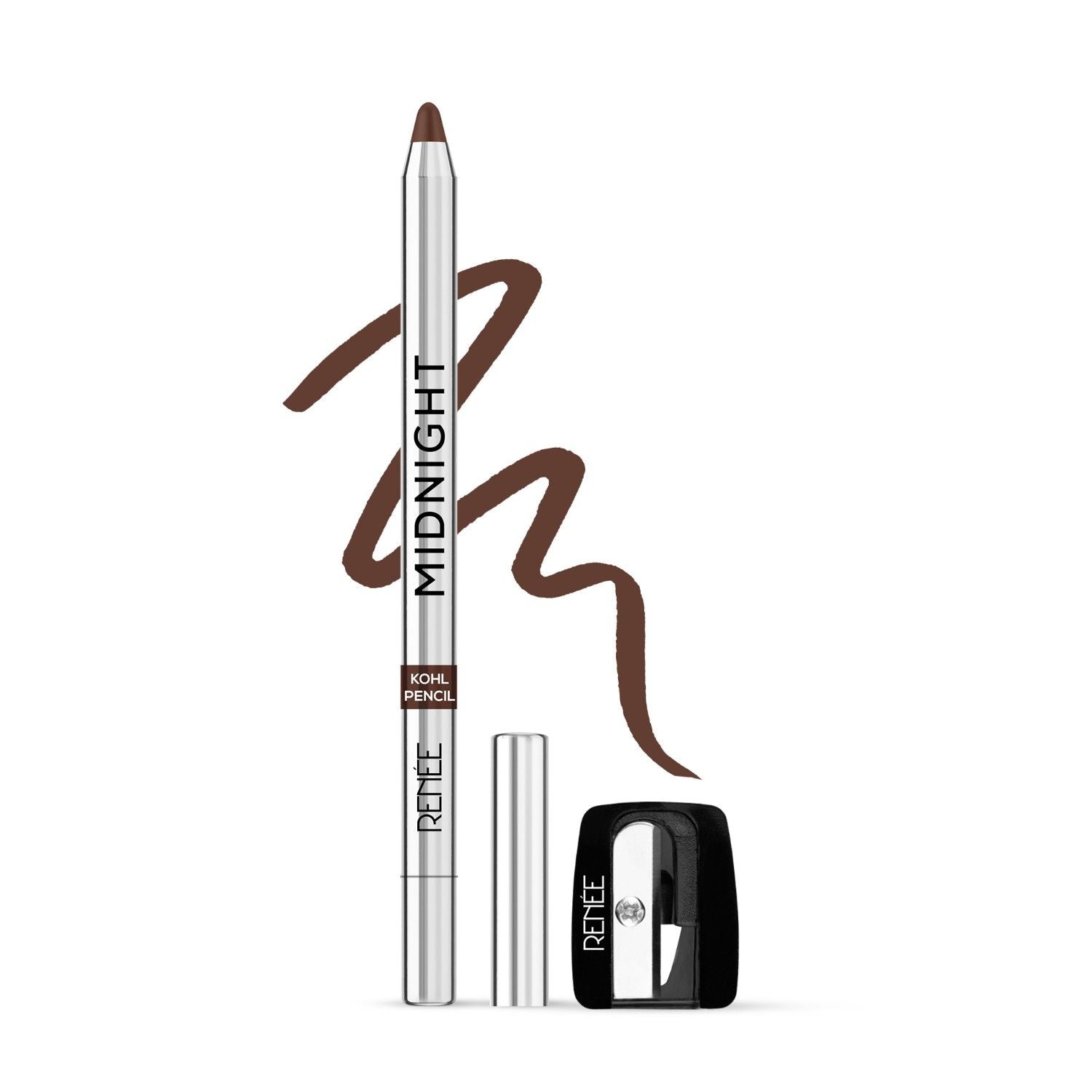Midnight Kohl Pencil, Waterproof, Smudge-proof, All-Day Kajal with Sharpener - Brown
