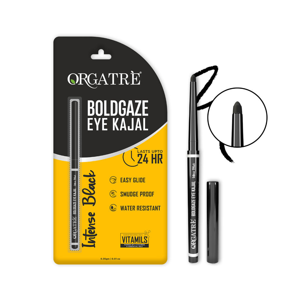 Boldgaze Waterproof Kajal Pencil - Smudge-Proof, 24H Lasting, Easy Glide, Intense Black