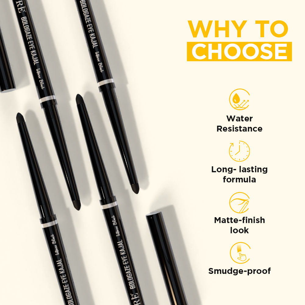 Boldgaze Waterproof Kajal Pencil - Smudge-Proof, 24H Lasting, Easy Glide, Intense Black