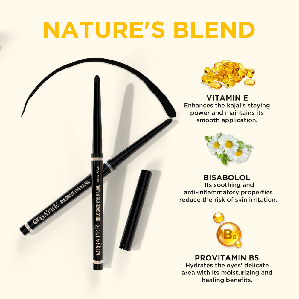 Boldgaze Waterproof Kajal Pencil - Smudge-Proof, 24H Lasting, Easy Glide, Intense Black