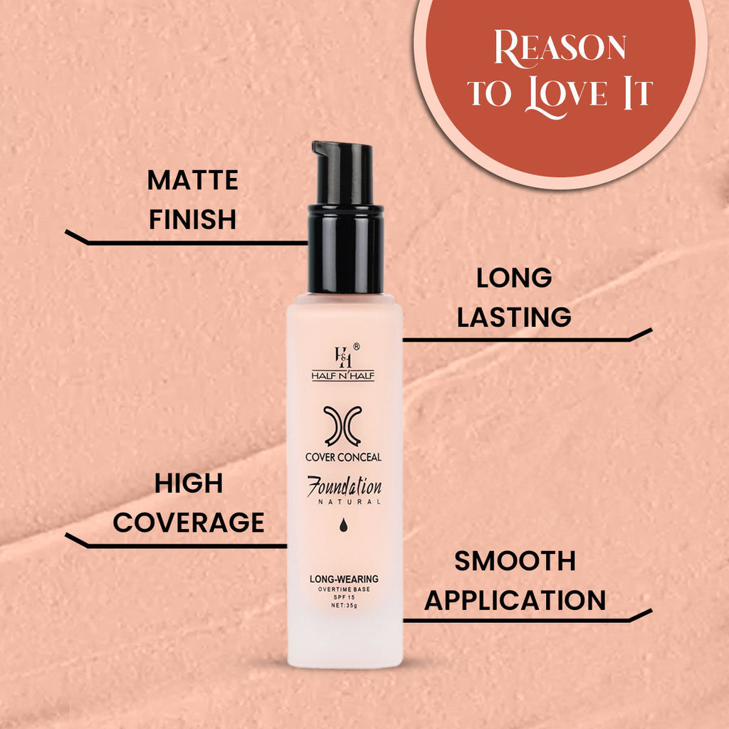 Cover Concealer Foundation Natural Longwearing Overtime Base SPF 15
