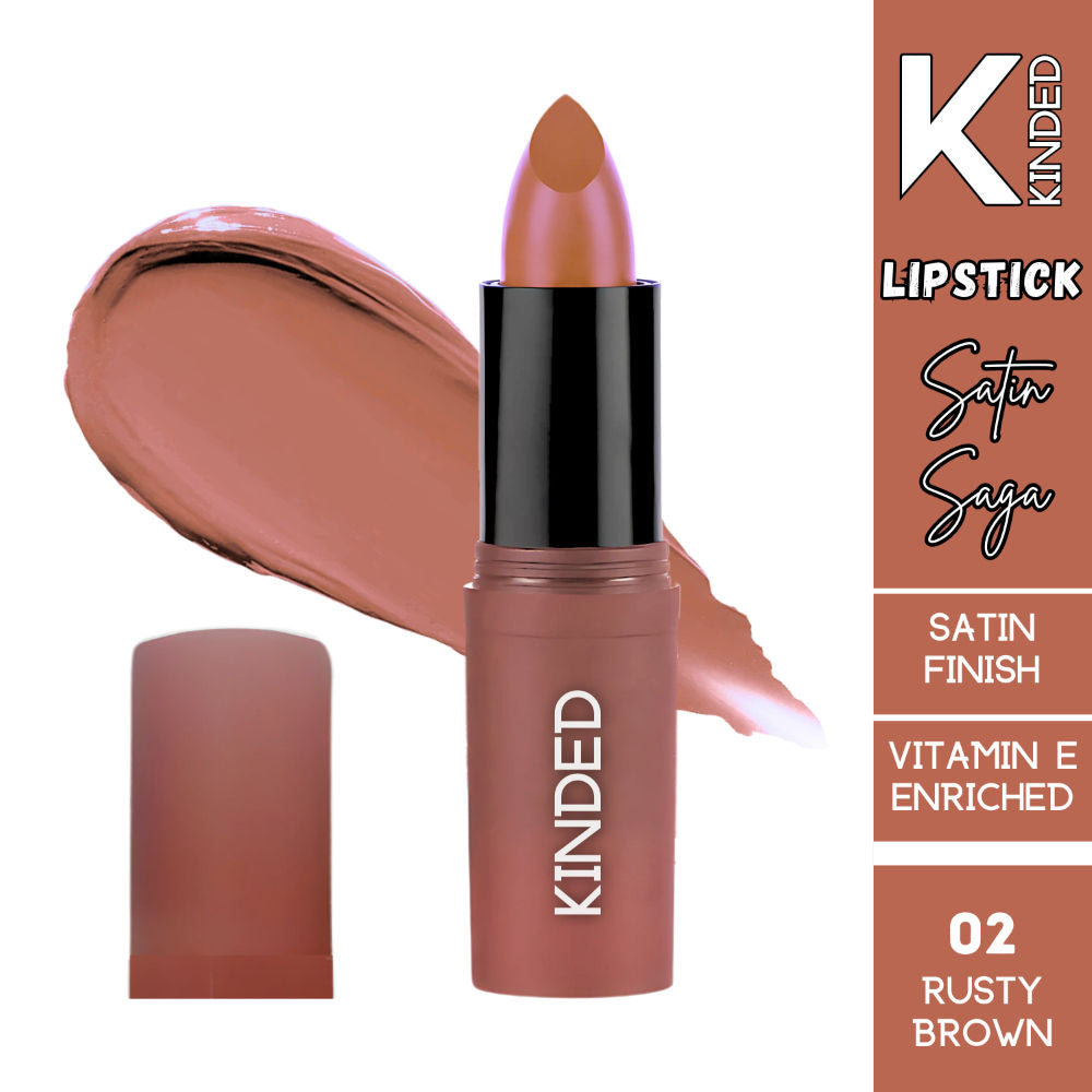 Satin Saga Bullet Creamy Lipstick With Satin Finish & Vitamin E - 02 Rusty Brown