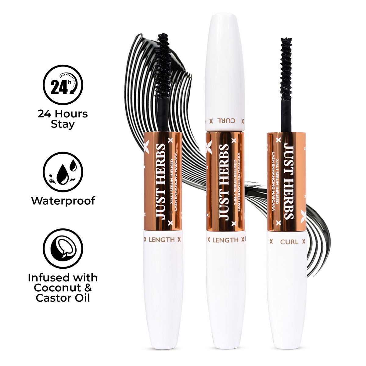 2-in-1 Serum Infused Lash Enhancing Mascara with Castor Oil Volumizing & Curling - Black