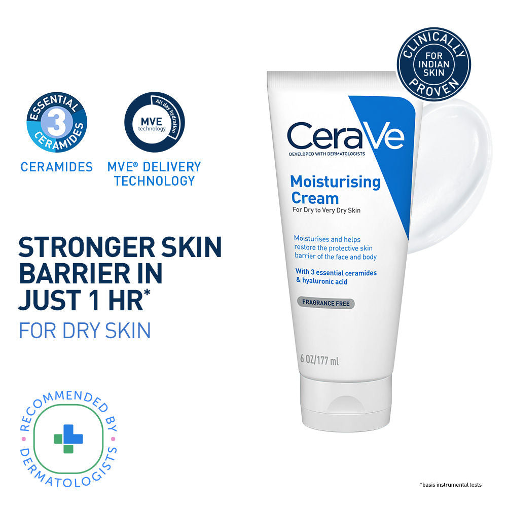 Moisturizer Cream For Dry Skin With Ceramides & Hyaluronic Acid For Barrier Repair - 177ml