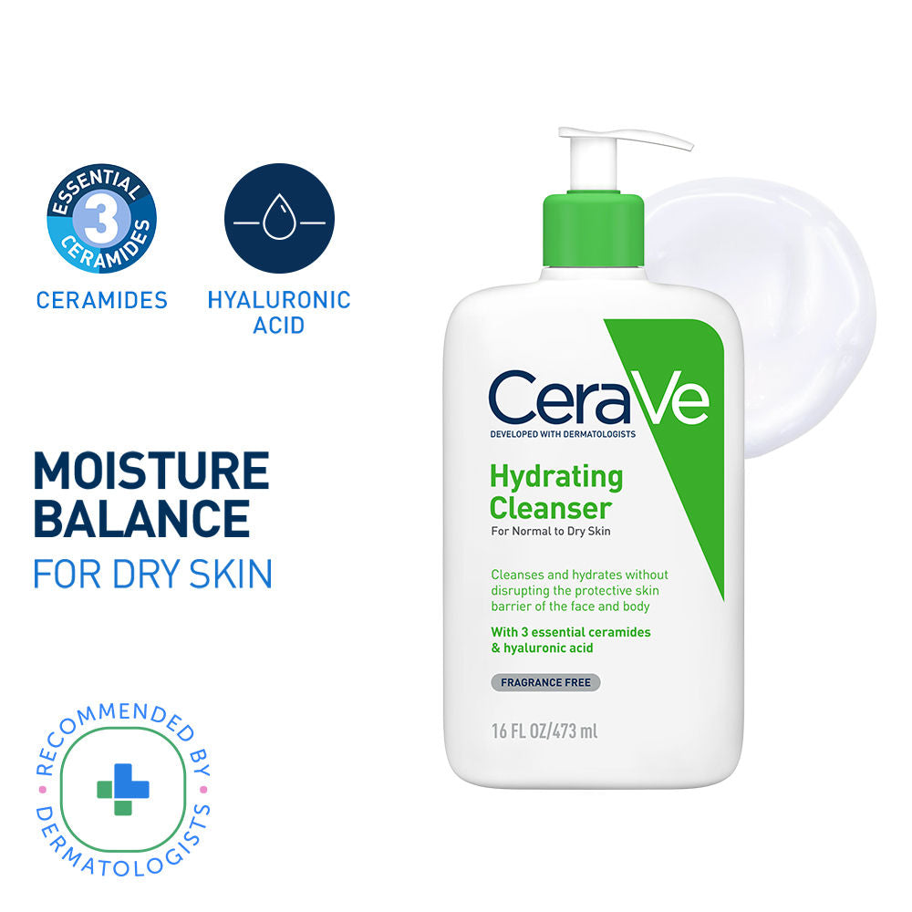 Hydrating Cleanser Non-Foaming Face Wash for Dry Skin with Ceramides, Dermatologist Recommend - 473ml