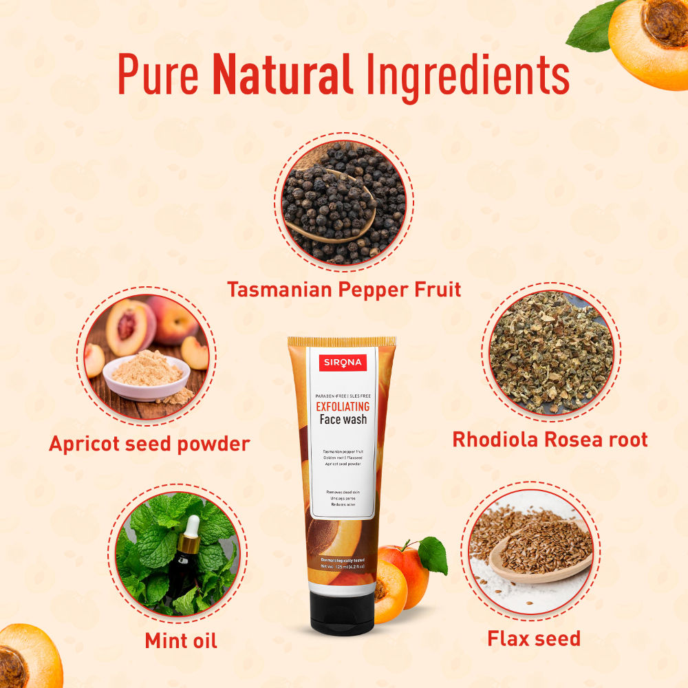 Natural Exfoliating Face Wash With Apricot & Flaxseed Extracts To Reduce Blemishes & Acne