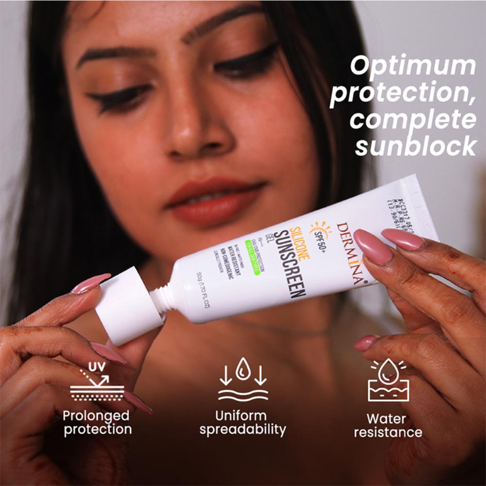 SPF 50 Silicone Sunscreen Gel With PA+++ UVA/UVB, Matte Finish Non-Comedogenic - All Skin Type