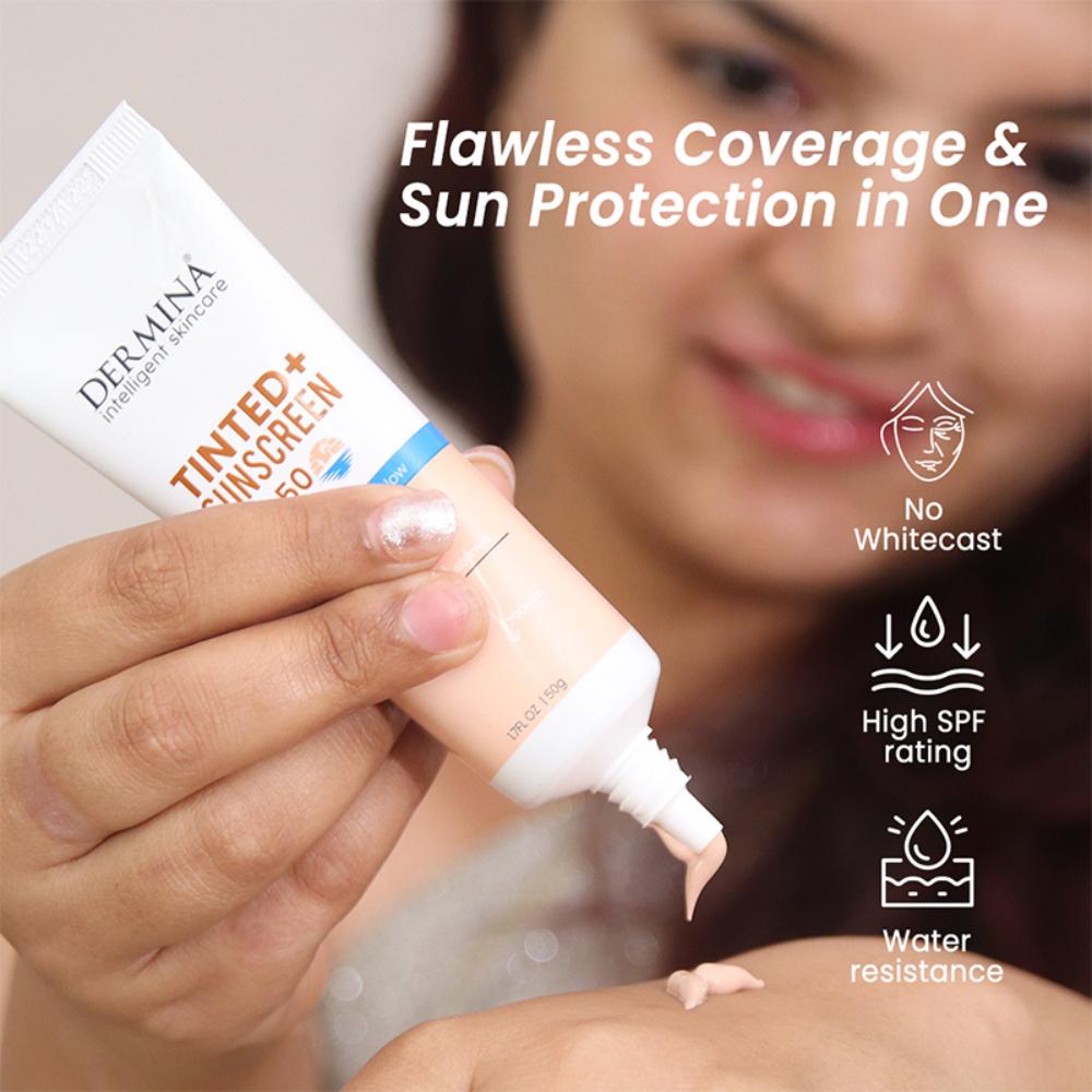 Tinted+ Sunscreen SPF 50 With UVA + UVB PA+++ Sun Protection & Instant Glow - All Skin Type