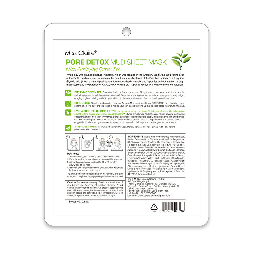 Pore Detox Mud Sheet Mask With Purifying Green Tea