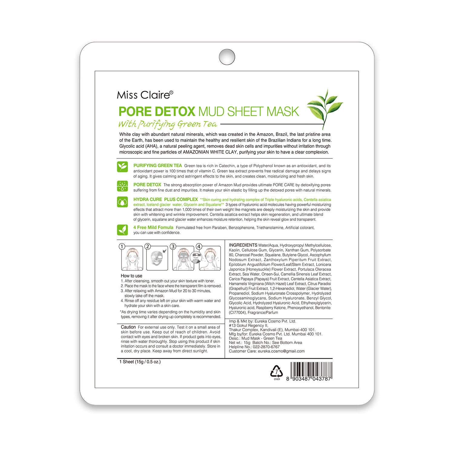 Pore Detox Mud Sheet Mask With Purifying Green Tea