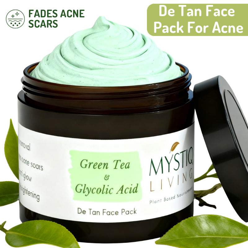 De Tan Face Pack For Oily & Acne Skin, Balances Oil & Sebum Green Tea & Glycolic Acid