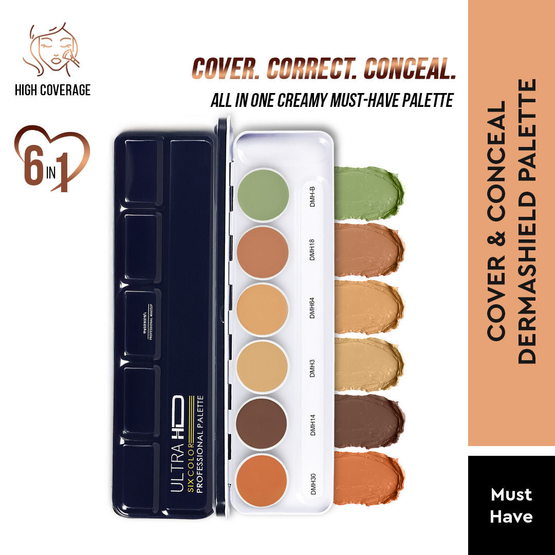 Ultra HD 6 in 1 Camouflage Concealer Corrector Palette Dermashield Must Have Makeup Palette