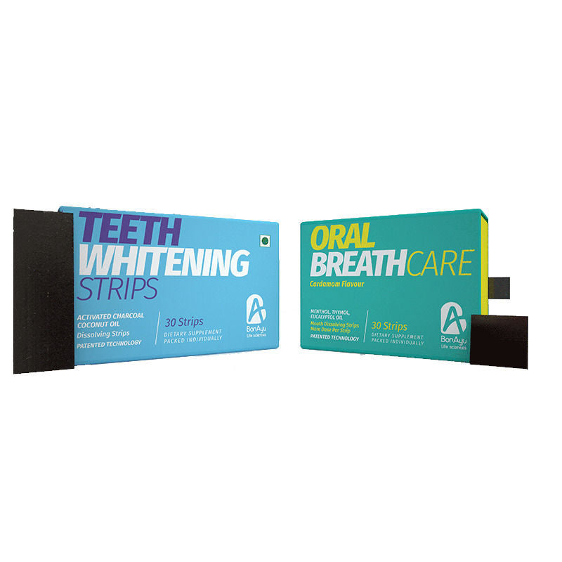 Teeth Whitening Strips + Oral Breath Care Strips(Mouth Wash Substitute)